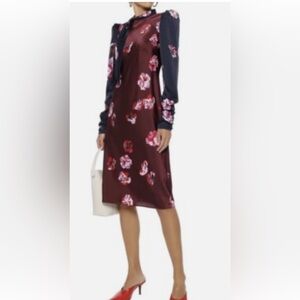 Joie Red and Blue Sheath Dress with Bishop Sleeves